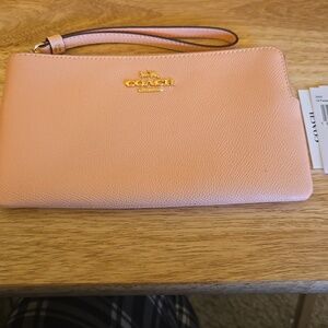 Coach Large Corner Zip Blush Pink Leather Wristlet